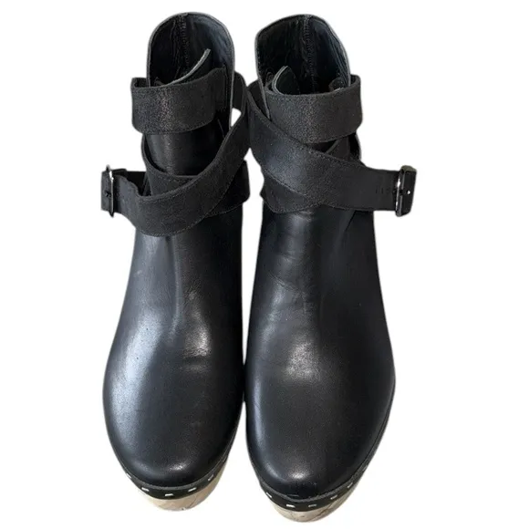 NEW Free People Bungalow Black Leather Clog Ankle Boots Booties - 7.5
