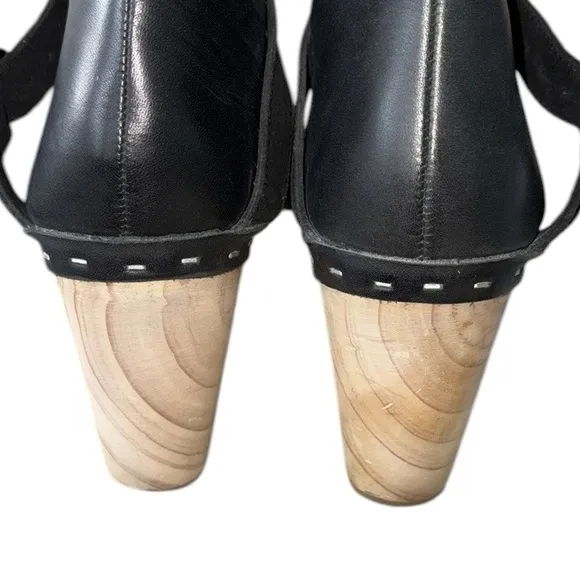NEW Free People Bungalow Black Leather Clog Ankle Boots Booties - 7.5