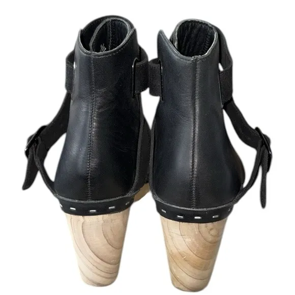 NEW Free People Bungalow Black Leather Clog Ankle Boots Booties - 7.5