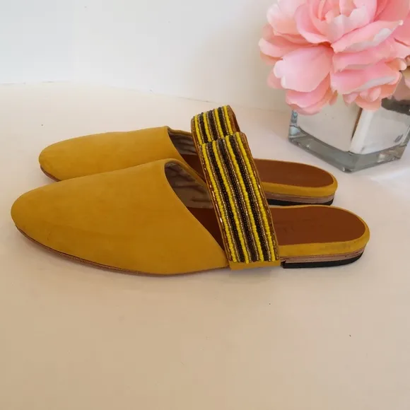 NEW ! Ikwetta beaded  suede yellow mule  shoes