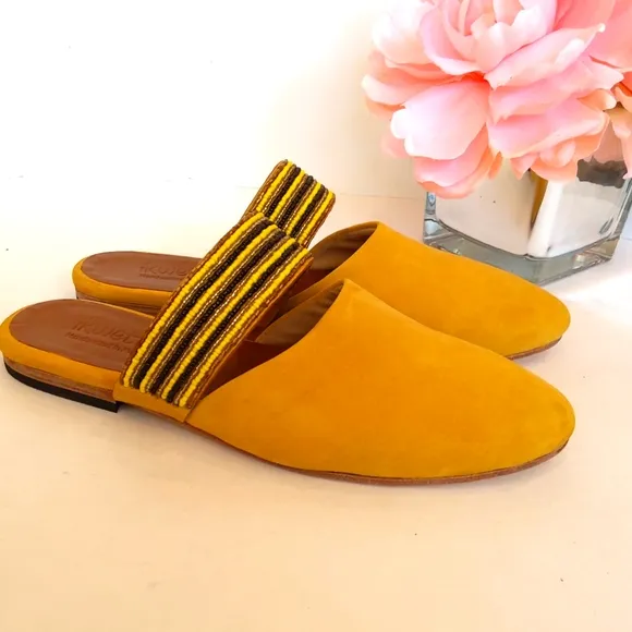 NEW ! Ikwetta beaded  suede yellow mule  shoes