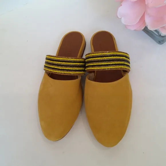 NEW ! Ikwetta beaded  suede yellow mule  shoes