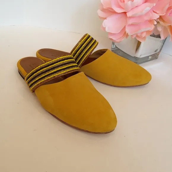 NEW ! Ikwetta beaded  suede yellow mule  shoes