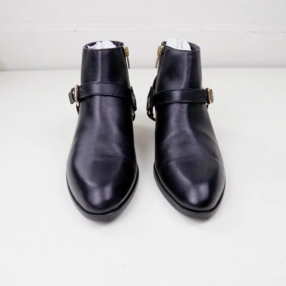 new! J. crew ankle booties leather moto zip up gold hardware straps buckles