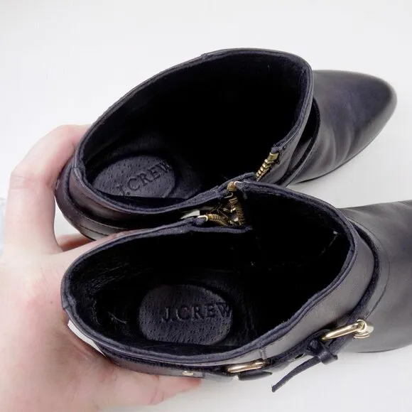 new! J. crew ankle booties leather moto zip up gold hardware straps buckles