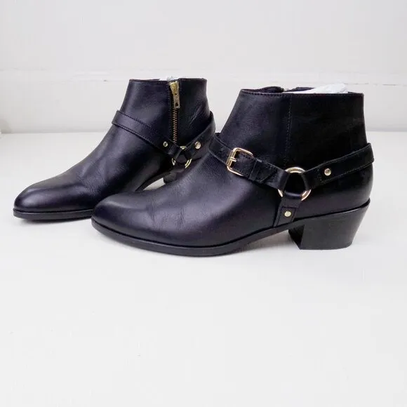 new! J. crew ankle booties leather moto zip up gold hardware straps buckles