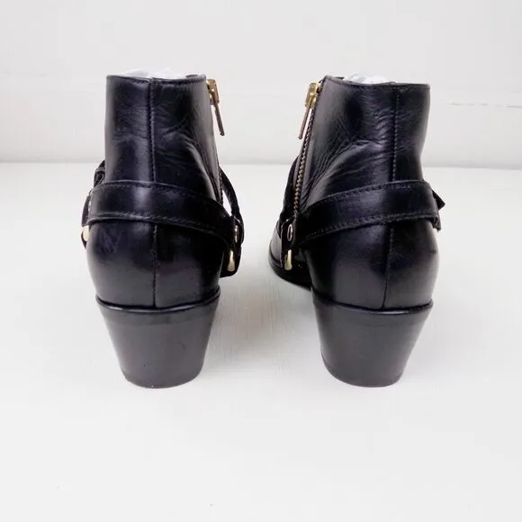 new! J. crew ankle booties leather moto zip up gold hardware straps buckles