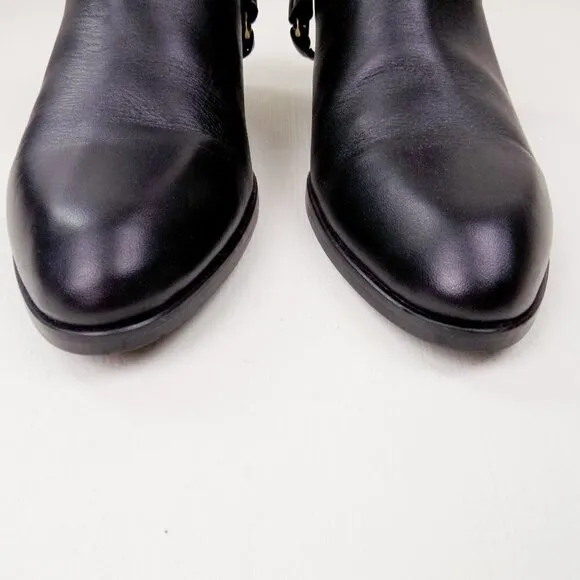 new! J. crew ankle booties leather moto zip up gold hardware straps buckles