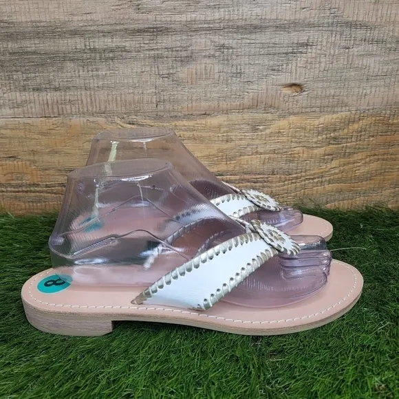 New Jack Rogers Ro Platinum &amp; White Sandals 8.0