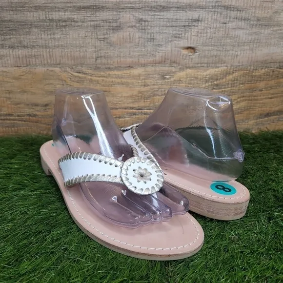 New Jack Rogers Ro Platinum &amp; White Sandals 8.0