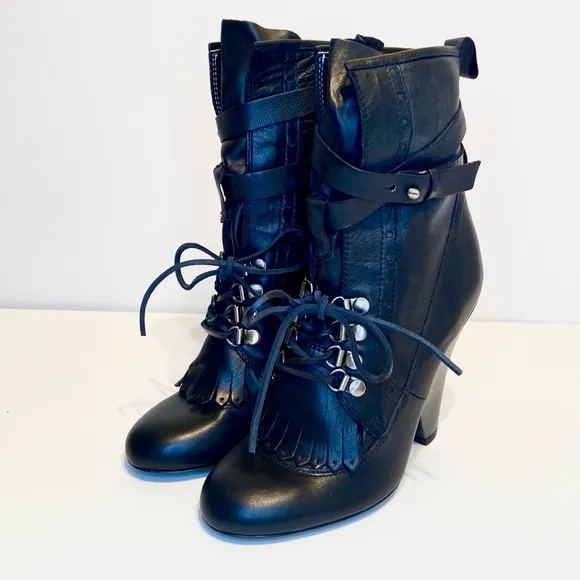New Jerome C. Rousseau Leather Ankle Lace-Up Boots Size 37