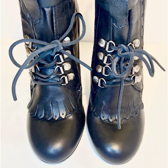 New Jerome C. Rousseau Leather Ankle Lace-Up Boots Size 37