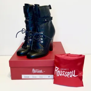 New Jerome C. Rousseau Leather Ankle Lace-Up Boots Size 37