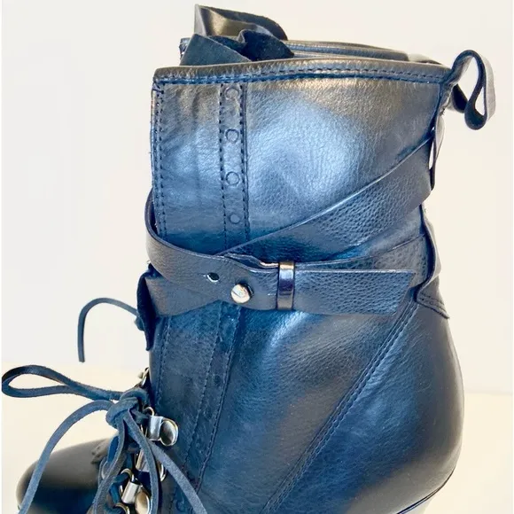 New Jerome C. Rousseau Leather Ankle Lace-Up Boots Size 37