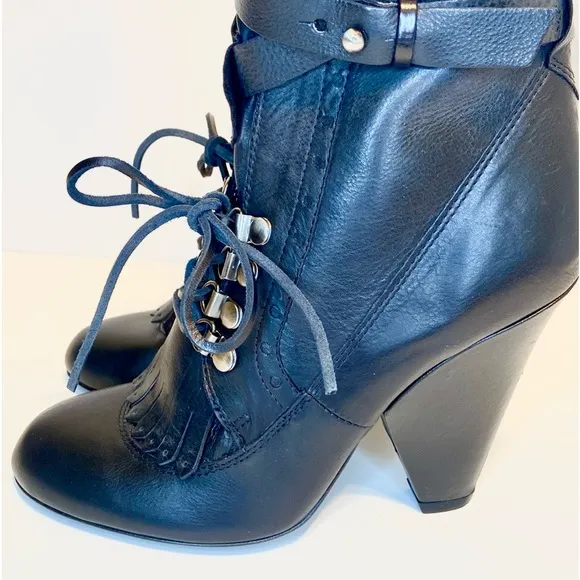 New Jerome C. Rousseau Leather Ankle Lace-Up Boots Size 37