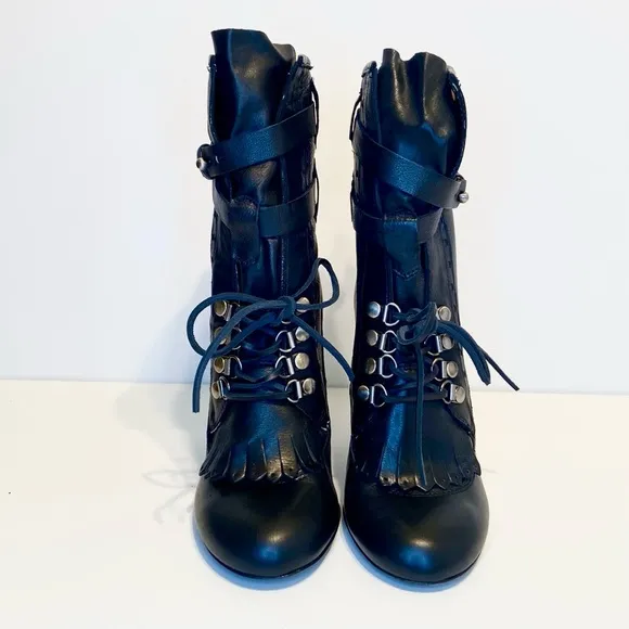 New Jerome C. Rousseau Leather Ankle Lace-Up Boots Size 37