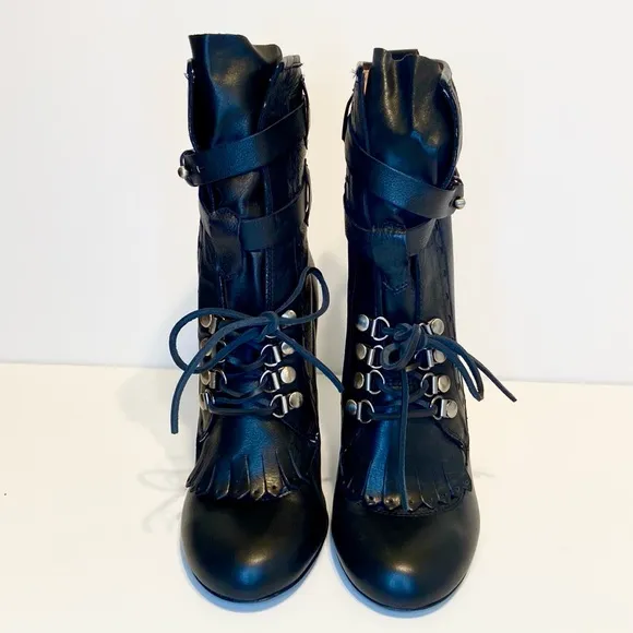 New Jerome C. Rousseau Leather Ankle Lace-Up Boots Size 37