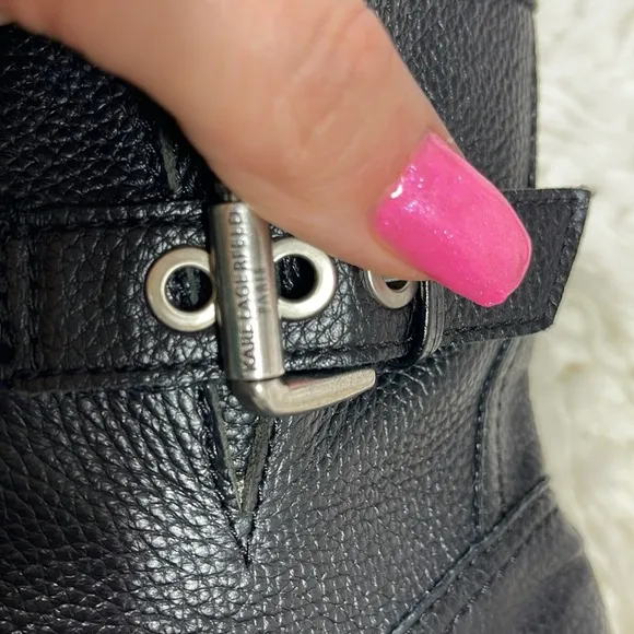 NEW KARL LAGERFELD PARISWomen's Marceau Embellished Black Leather Buckle Boots