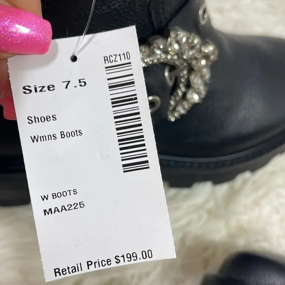 NEW KARL LAGERFELD PARISWomen's Marceau Embellished Black Leather Buckle Boots