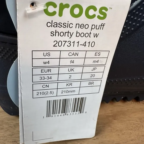 New Kids Crocs Classic Neo Puff Shorty Lined Winter Snow Ankle Boots Size 3 Y