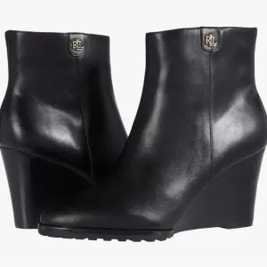 NEW Lauren Ralph Lauren Black Wedge Ankle Boot In Size 6