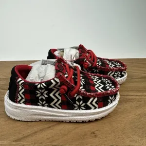 New Little Kids Hey Dude Wally Toddler Ugly Sweater Black/Red/Wht Shoes Size 6 C