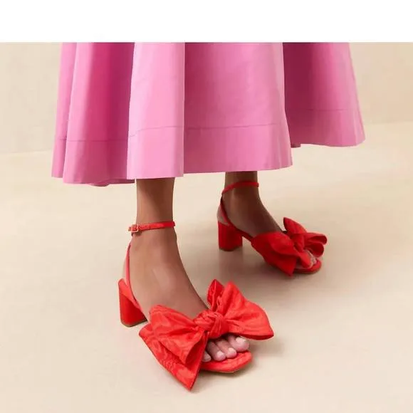 NEW LOEFFLER RANDALL women's carmen bow sandal in red moiré