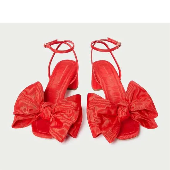 NEW LOEFFLER RANDALL women's carmen bow sandal in red moiré