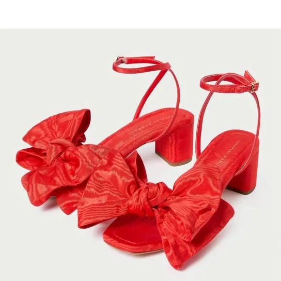 NEW LOEFFLER RANDALL women's carmen bow sandal in red moiré