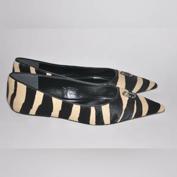 NEW Marc Jacobs Women's Pointy Toe Ballerina Flats Zebra Pony Hair Size 11 $295