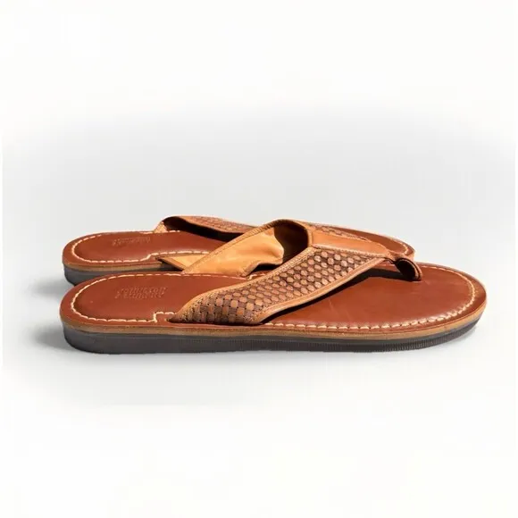 NEW Men's Johnston &amp; Murphy Norris Laser-Weave Thong Tan Full Grain Sz 12 M