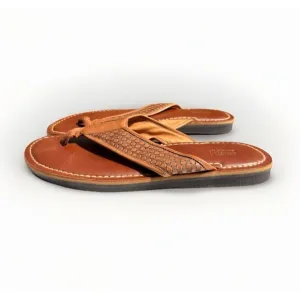NEW Men's Johnston &amp; Murphy Norris Laser-Weave Thong Tan Full Grain Sz 12 M