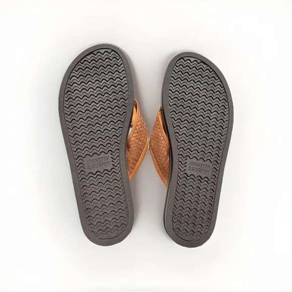 NEW Men's Johnston &amp; Murphy Norris Laser-Weave Thong Tan Full Grain Sz 12 M