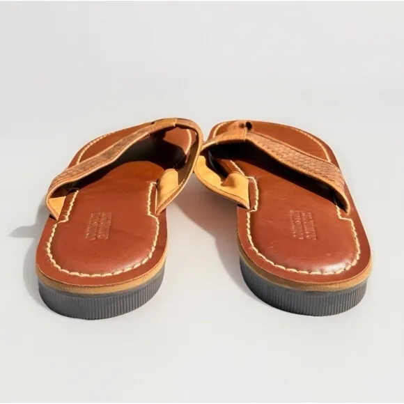 NEW Men's Johnston &amp; Murphy Norris Laser-Weave Thong Tan Full Grain Sz 12 M