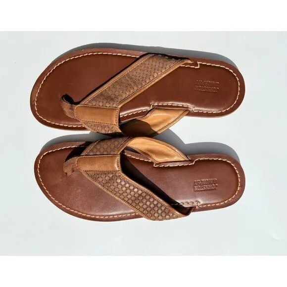 NEW Men's Johnston &amp; Murphy Norris Laser-Weave Thong Tan Full Grain Sz 12 M