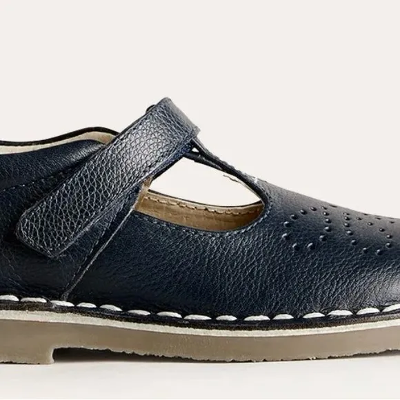 New Mini Boden Leather T-bar Flats Navy Blue (36)US 4 youth