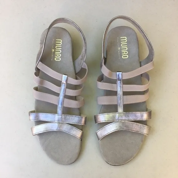 NEW MUNRO Bev Silver Sandals Size 9.5 Wide Width Comfort Shoe