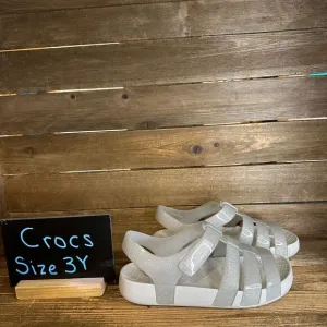 New NWT Big Kids Crocs Isabella Gray Sparkle‎ Jelly Flats Shoes Sandals Size 3 Y