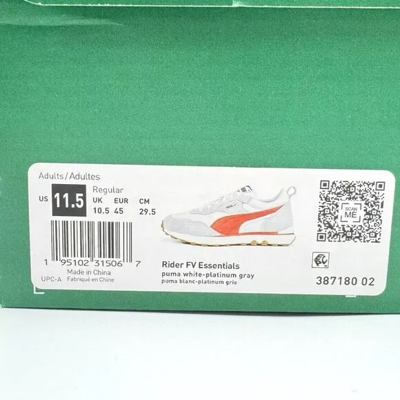 NEW Puma Rider Fv Essential Lace Up Men's Size 11.5 Sneakers Casual White Gray