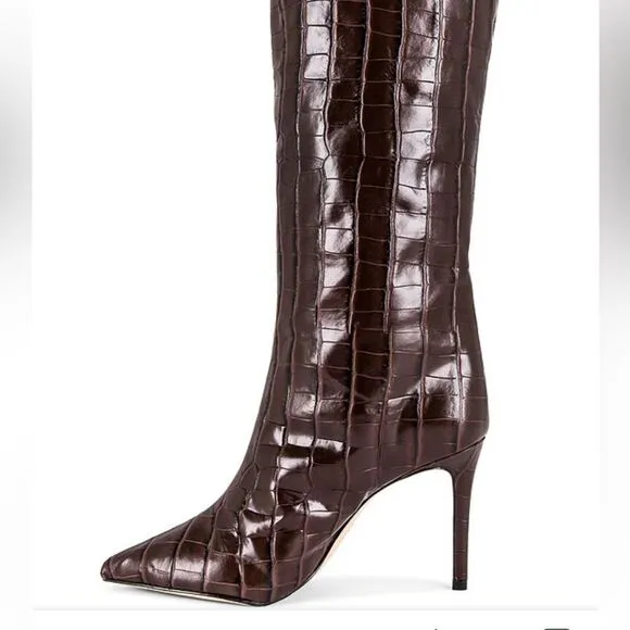 New Schutz Maryanna boots brown croc high heels knee high shoes Revolve 7.5