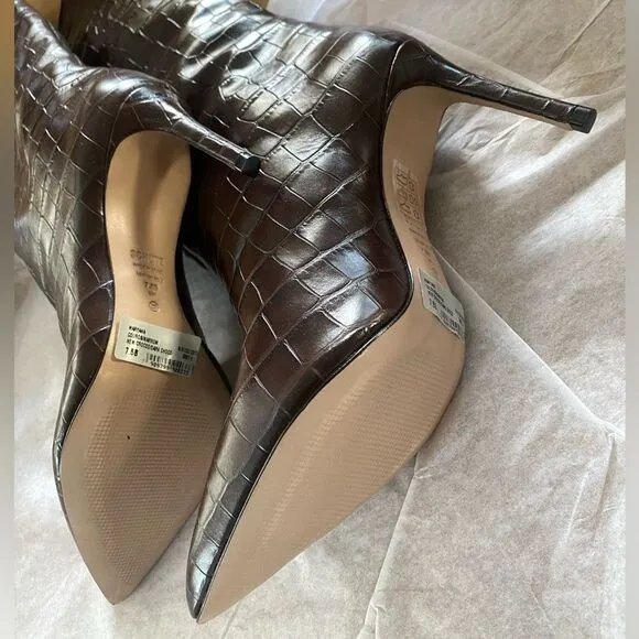New Schutz Maryanna boots brown croc high heels knee high shoes Revolve 7.5