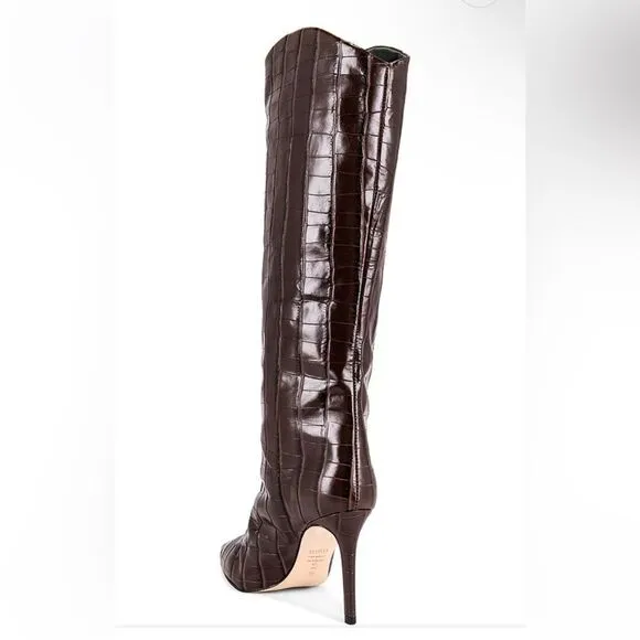 New Schutz Maryanna boots brown croc high heels knee high shoes Revolve 7.5