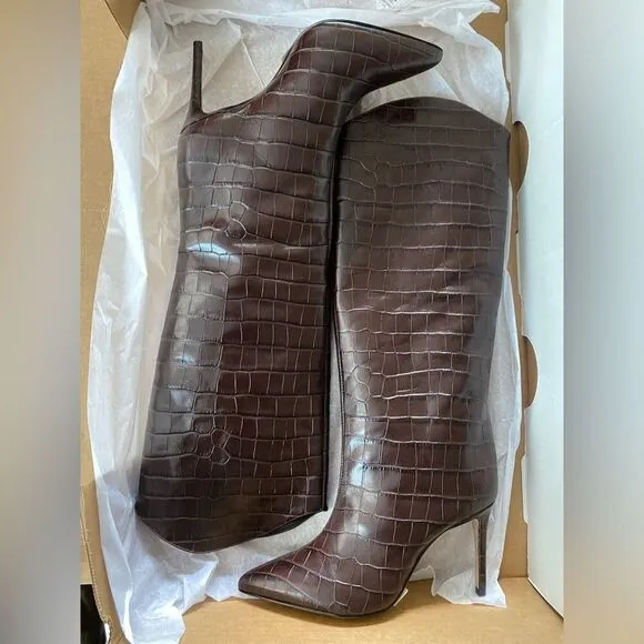 New Schutz Maryanna boots brown croc high heels knee high shoes Revolve 7.5