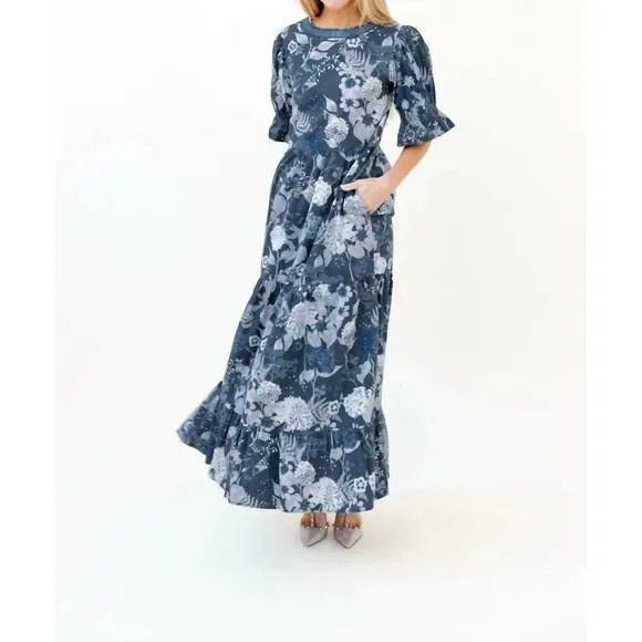 NEW SHERIDAN FRENCH michola dress in wedgewood flourish