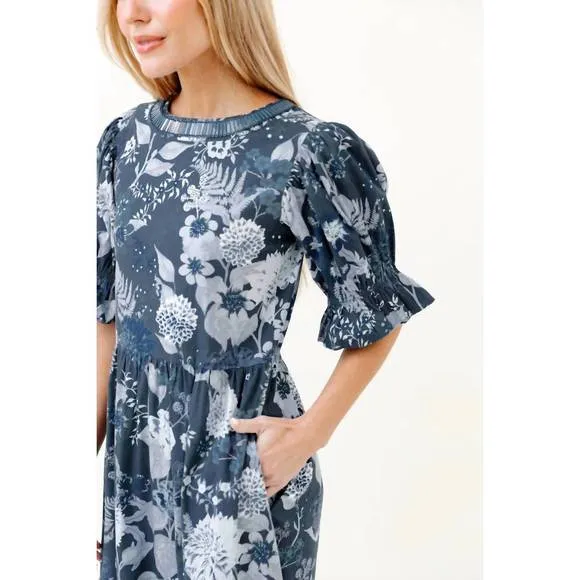 NEW SHERIDAN FRENCH michola dress in wedgewood flourish