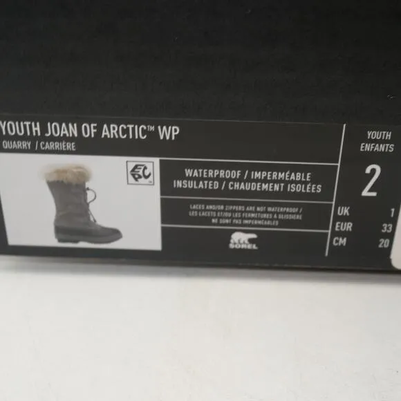 NEW Sorel Joan of Artic Snow Winter Waterproof Boots Leather Gray Youth Girl's 2