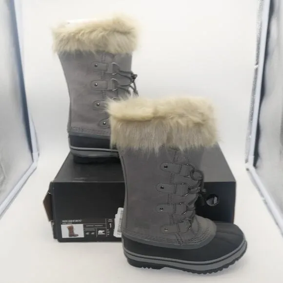 NEW Sorel Joan of Artic Snow Winter WP Boots Leather Gray Youth Girl's 7