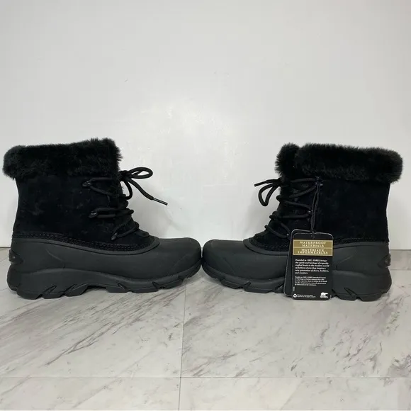 New! Sorel Snow Angel Lace Up Faux Fur Black Winter Boot 6