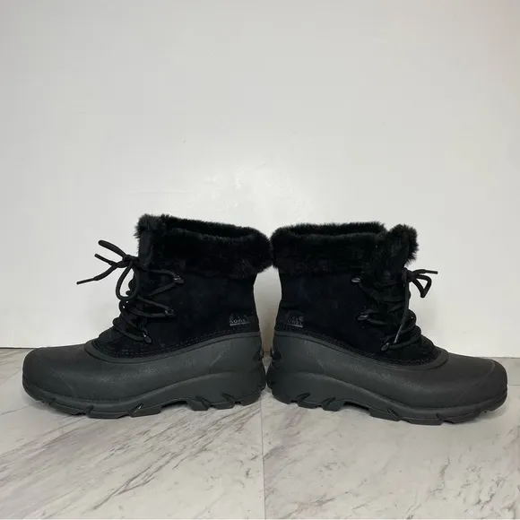 New! Sorel Snow Angel Lace Up Faux Fur Black Winter Boot 6
