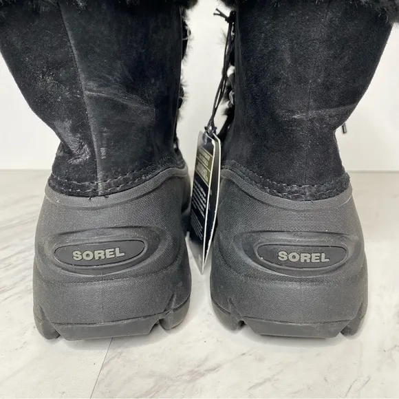 New! Sorel Snow Angel Lace Up Faux Fur Black Winter Boot 6